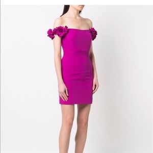 Marchesa NWT off shoulder appliqué flower dress mini Notte New with tags